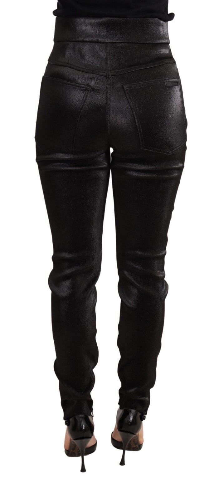 Dolce & Gabbana Black Silver Lurex Thread Cotton Stretch Women's Pants