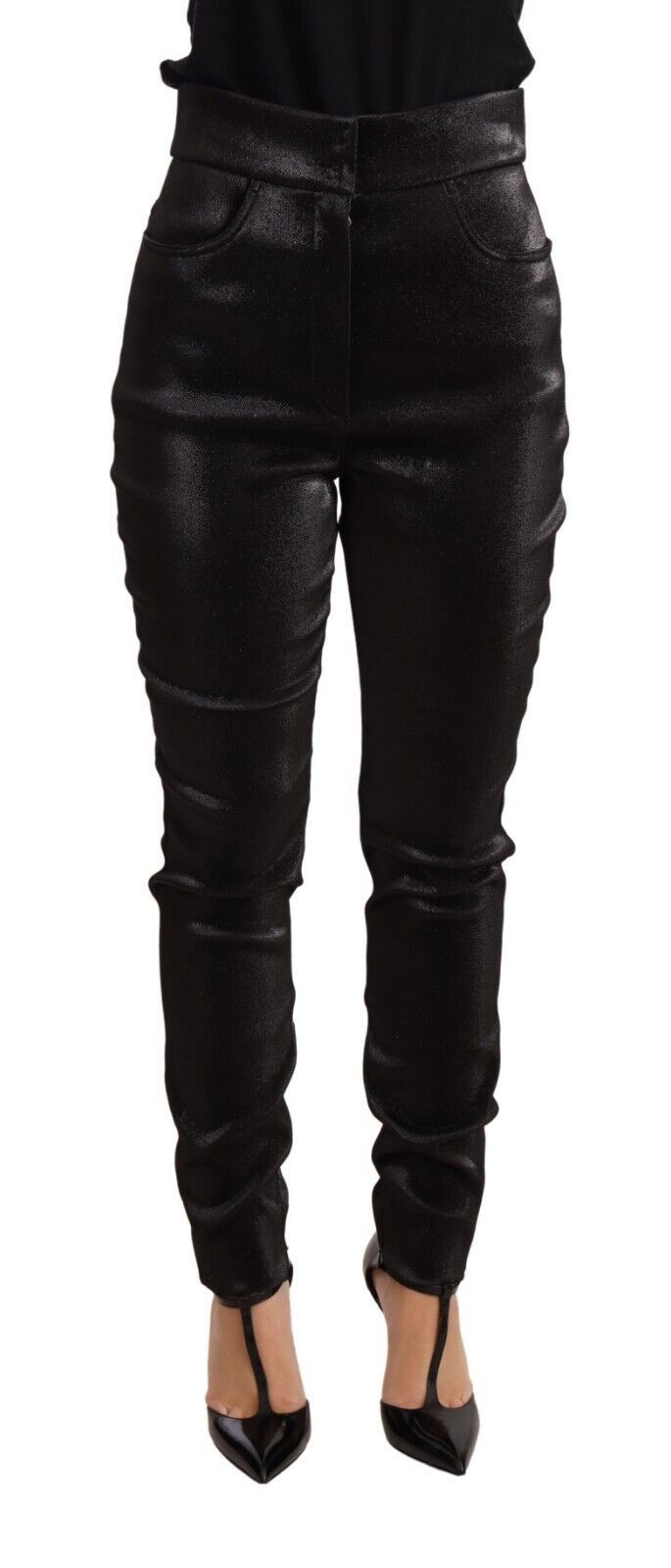 Dolce & Gabbana Black Silver Lurex Thread Cotton Stretch Women's Pants