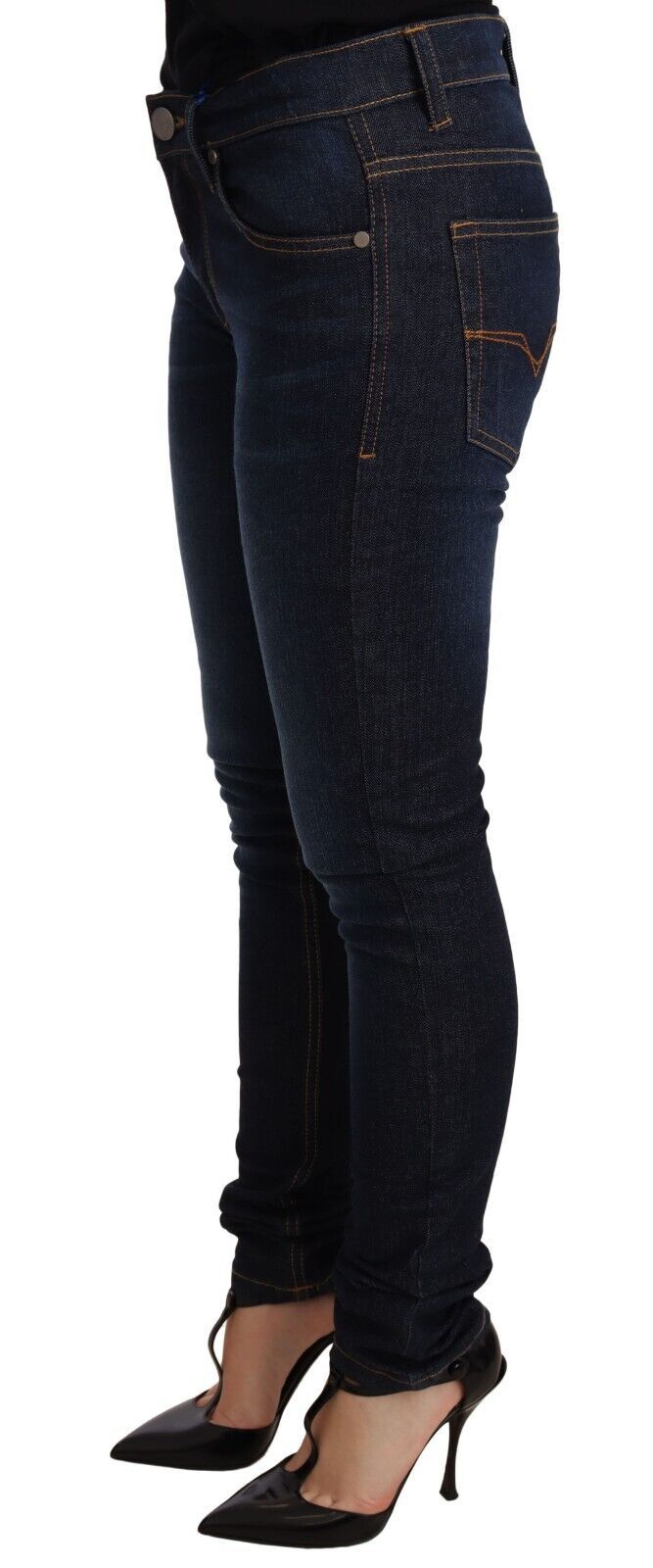 Versace Jeans Dark Blue Cotton Low Waist Skinny Denim Women's Jeans