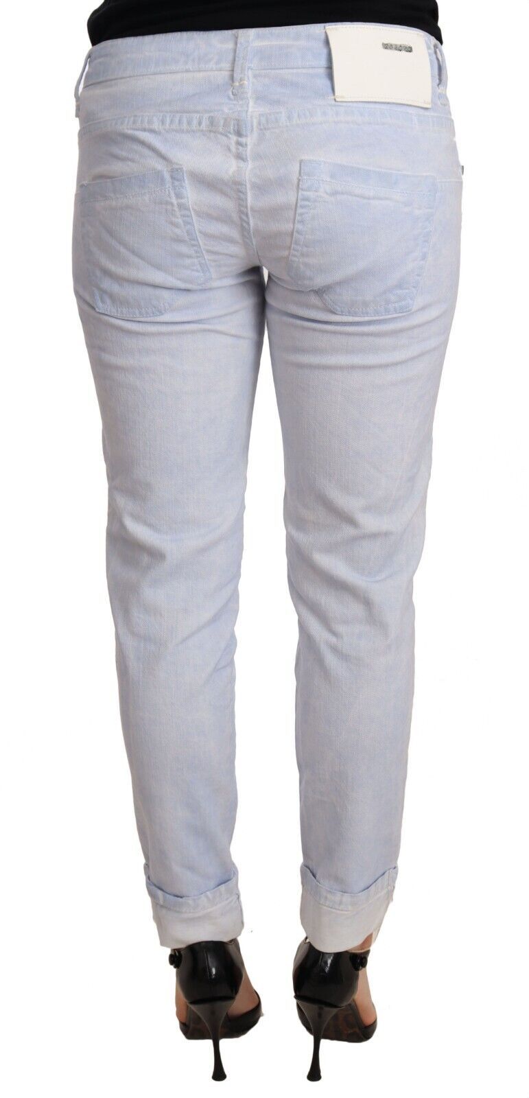 Acht Light Blue Cotton Folded Hem Denim Skinny Women Trouser Women's Jeans