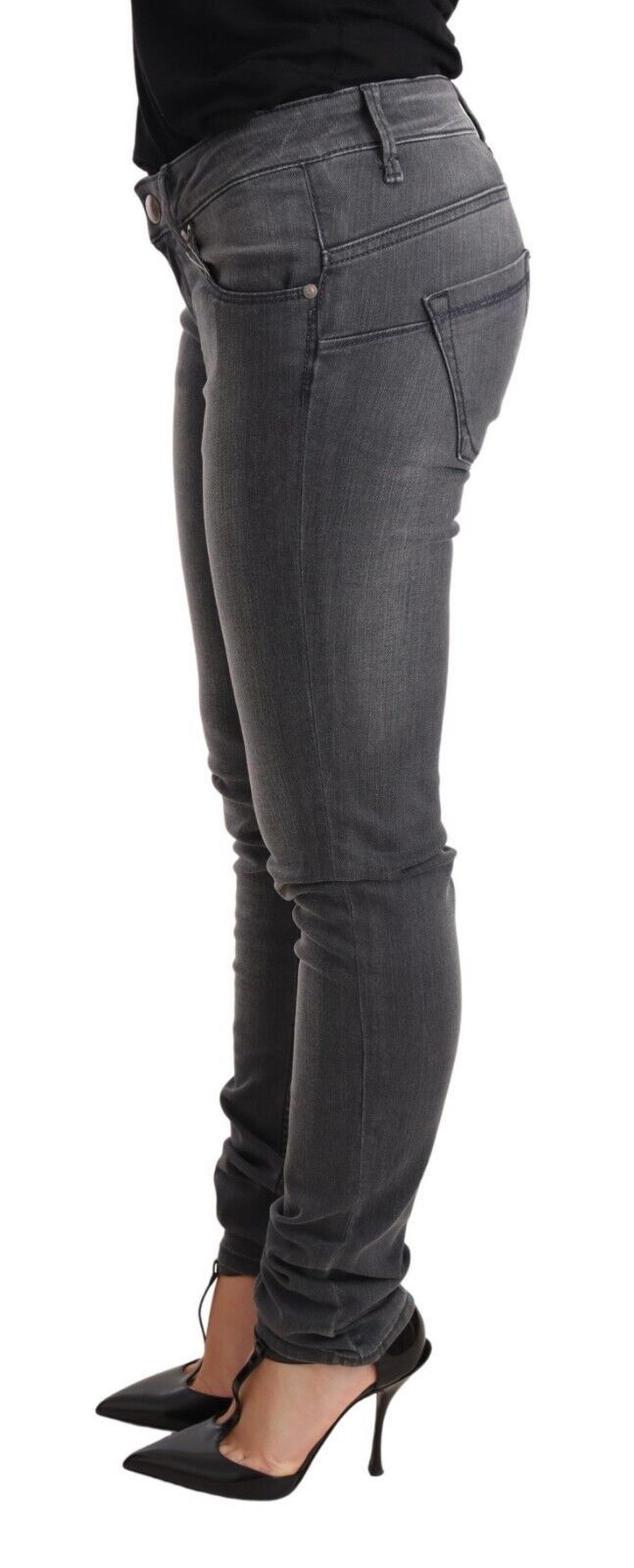 Acht Gray Washed Cotton Slim Fit Low Waist Women Denim Trouser Women's Jeans