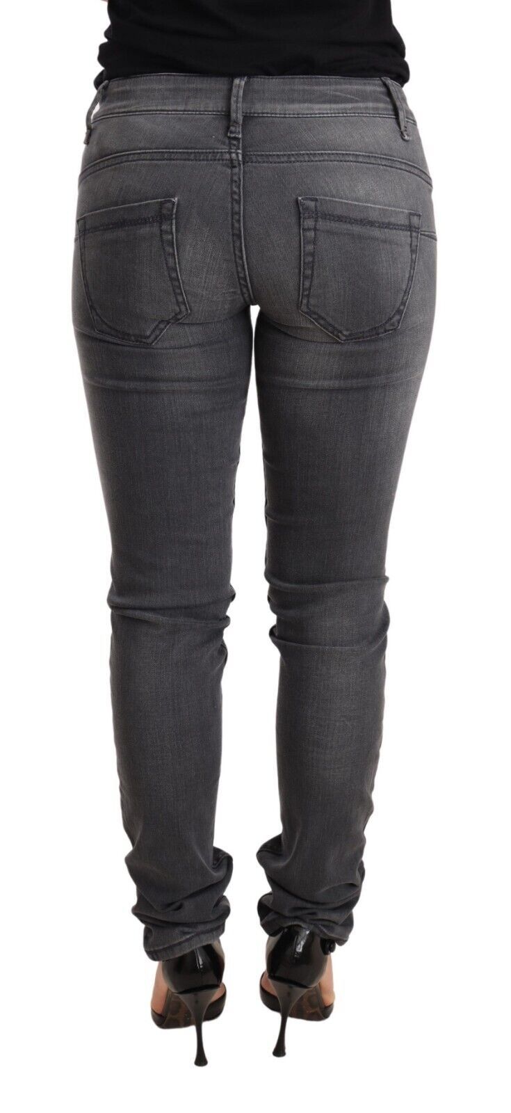 Acht Gray Washed Cotton Slim Fit Low Waist Women Denim Trouser Women's Jeans
