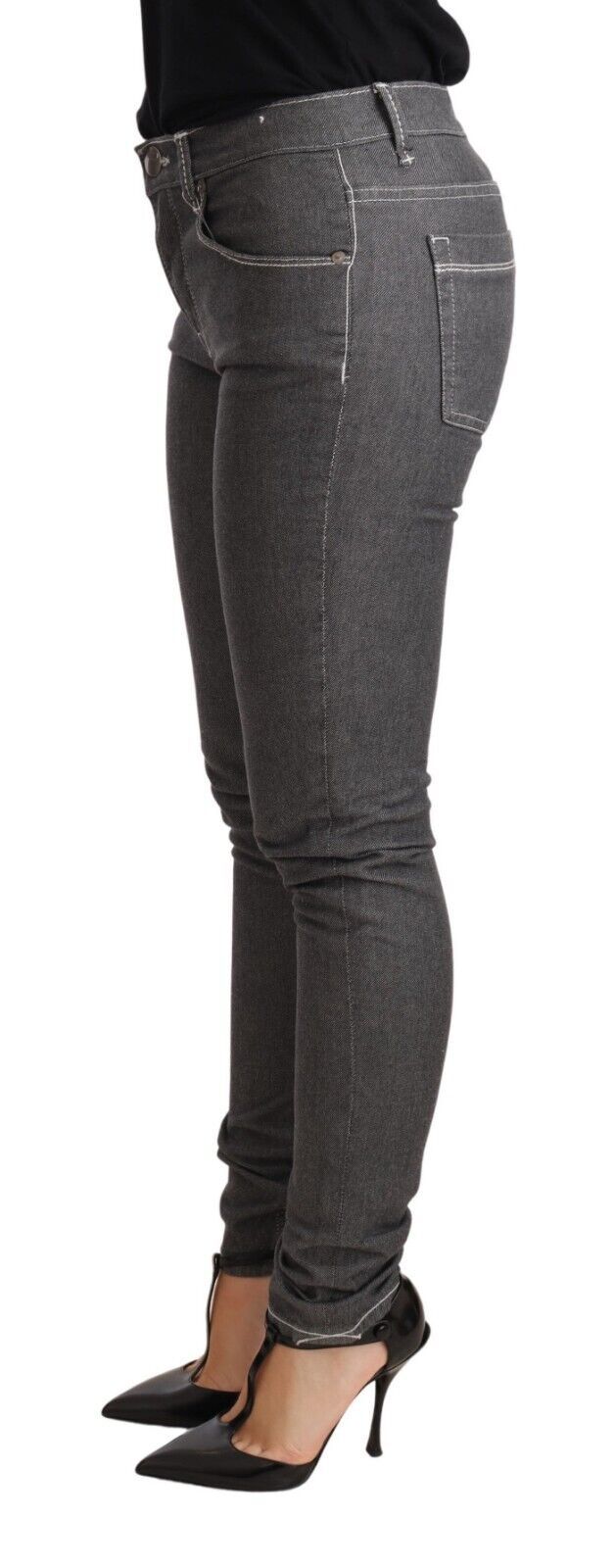 Acht Elegant Gray Mid Waist Skinny Women's Jeans