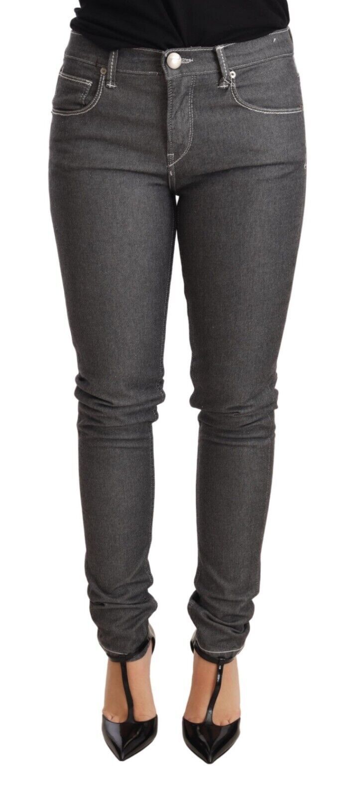 Acht Elegant Gray Mid Waist Skinny Women's Jeans