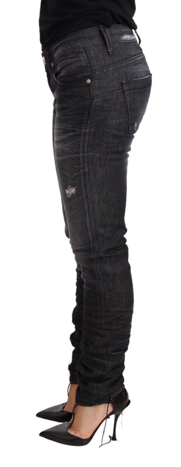 Acht Black Washed Cotton Low Waist Skinny Denim Trouser Women's Jeans