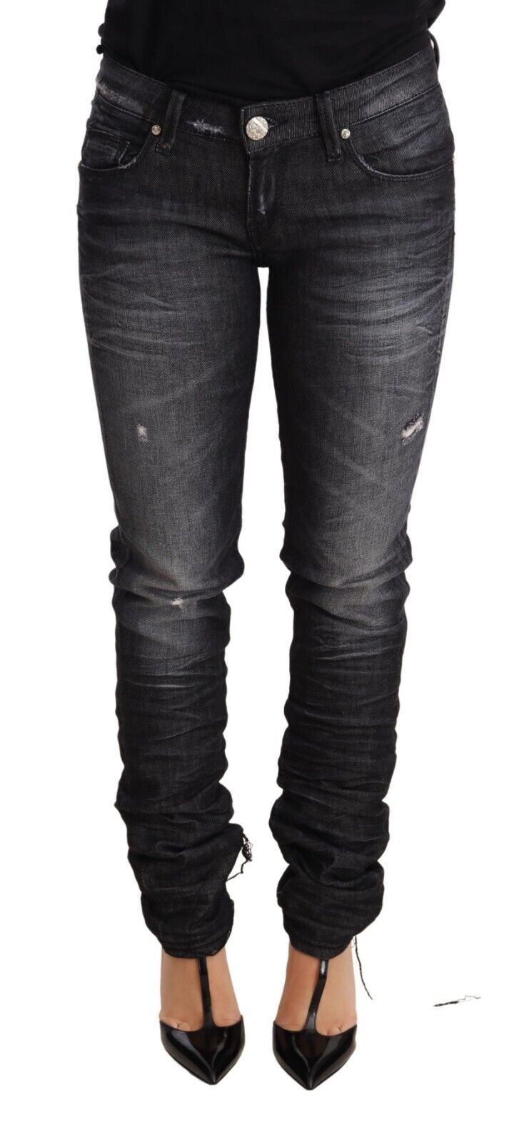 Acht Black Washed Cotton Low Waist Skinny Denim Trouser Women's Jeans