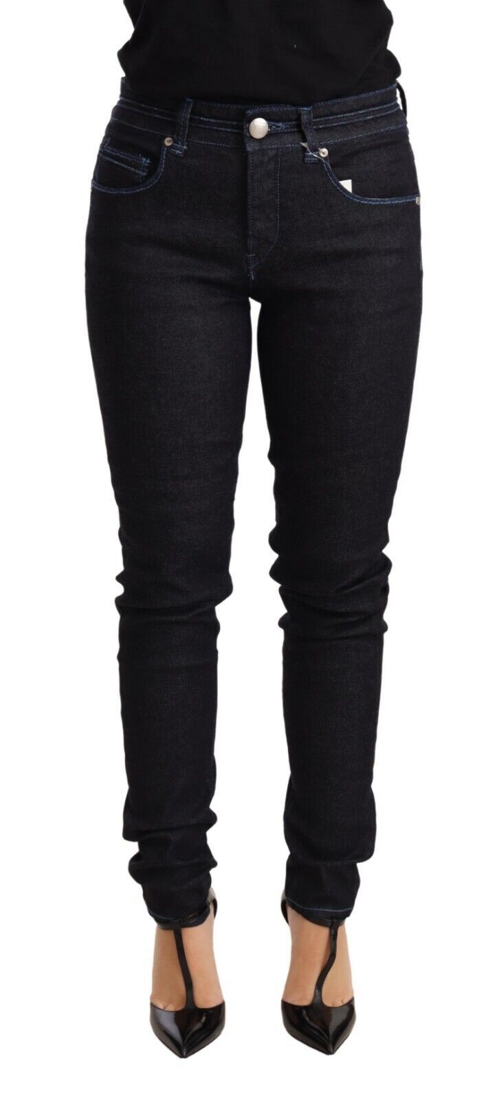 Acht Blue Cotton Low Waist Slim Fit Denim Women Trouser Women's Jeans