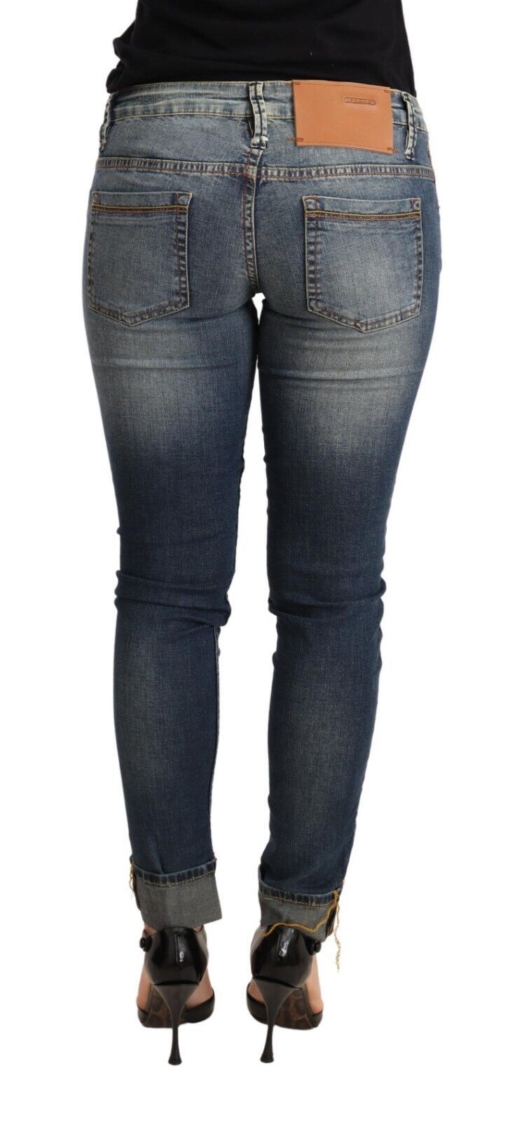 Acht Blue Washed Cotton Low Waist Skinny Denim Women Trouser Women's Jeans
