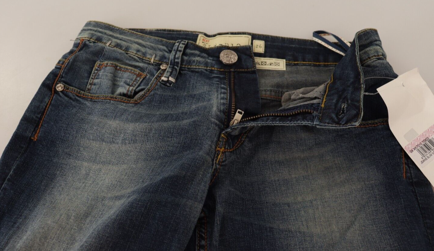 Acht Blue Washed Cotton Low Waist Skinny Denim Women Trouser Women's Jeans