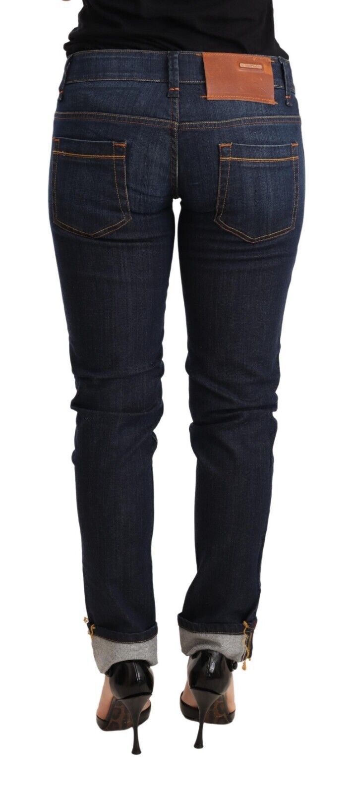 Acht Blue Washed Cotton Low Waist Skinny Denim Women Trouser Women's Jeans