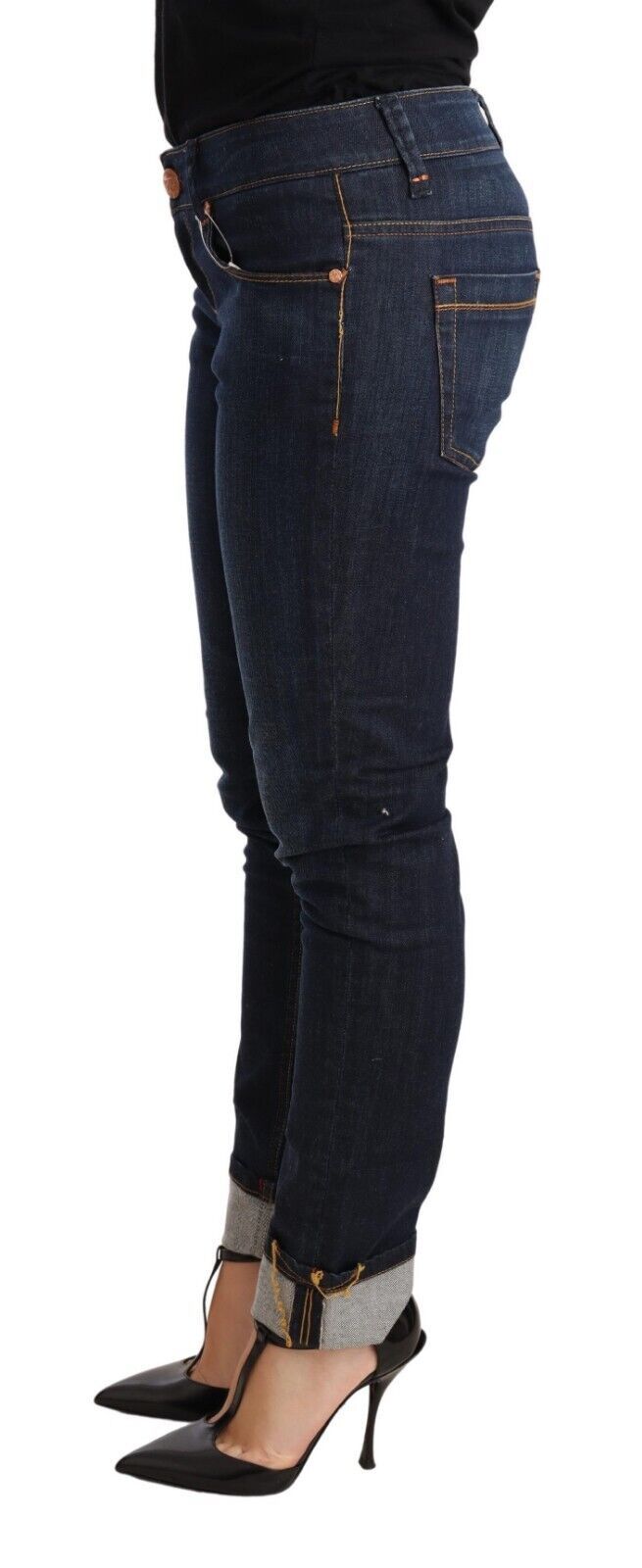 Acht Blue Washed Cotton Low Waist Skinny Denim Women Trouser Women's Jeans