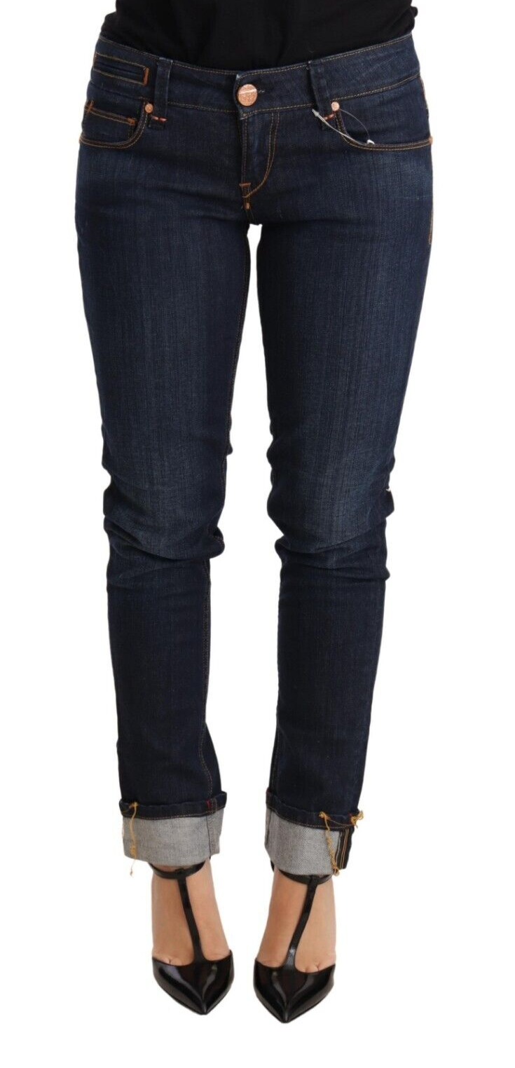 Acht Blue Washed Cotton Low Waist Skinny Denim Women Trouser Women's Jeans
