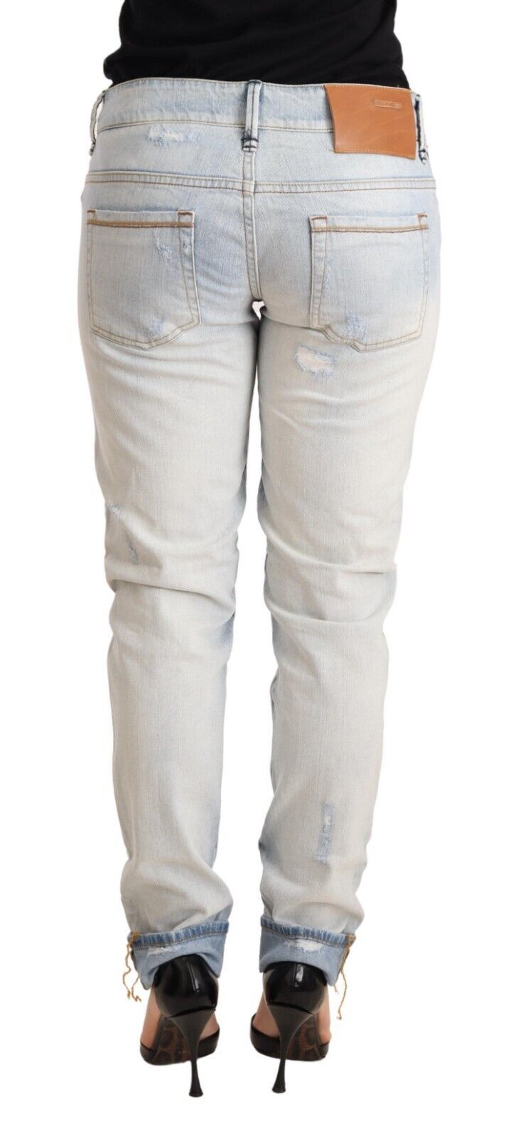 Acht Light Blue Distressed Cotton Folded Hem Denim Trouser Women's Jeans