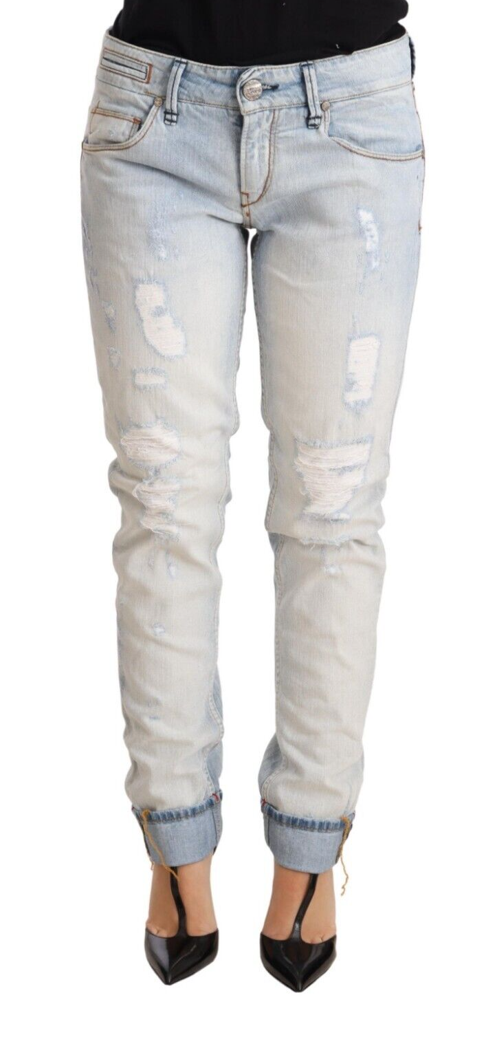 Acht Light Blue Distressed Cotton Folded Hem Denim Trouser Women's Jeans