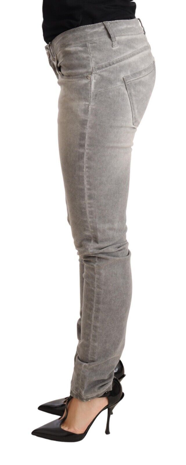 Acht Light Gray Washed Cotton Slim Fit Denim Women Trouser Women's Jeans
