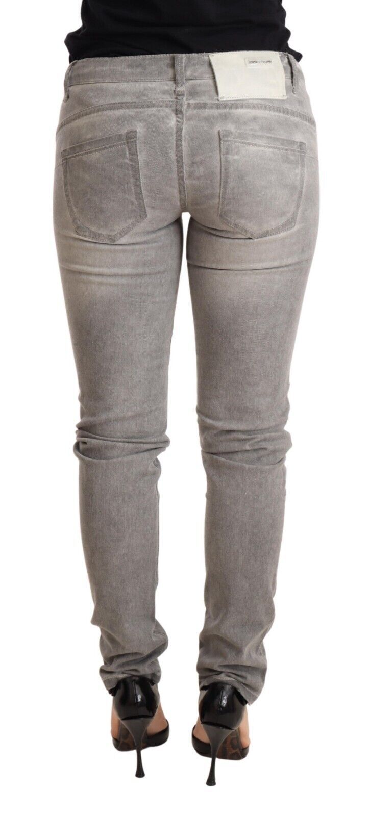 Acht Light Gray Washed Cotton Slim Fit Denim Women Trouser Women's Jeans