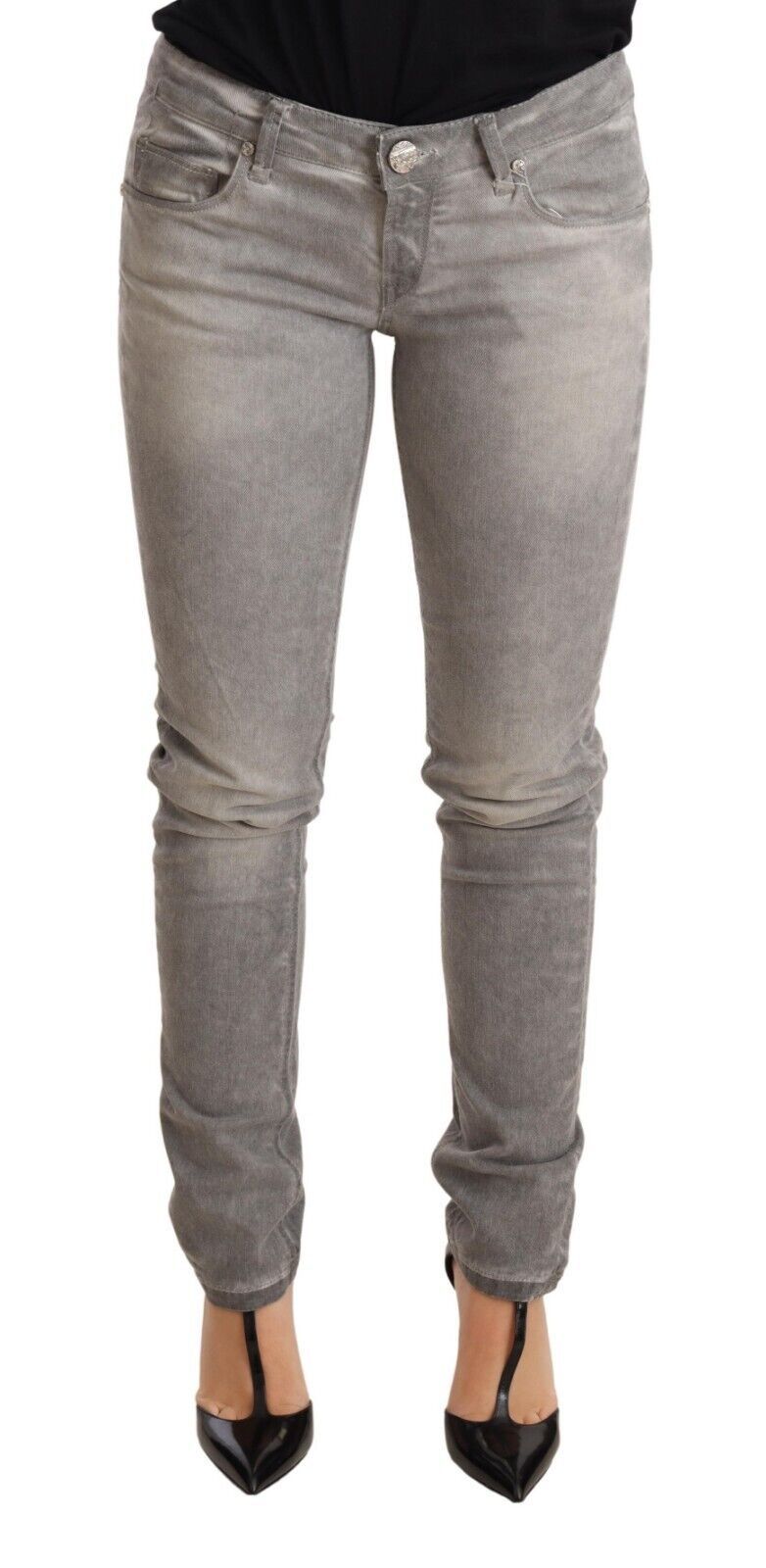Acht Light Gray Washed Cotton Slim Fit Denim Women Trouser Women's Jeans