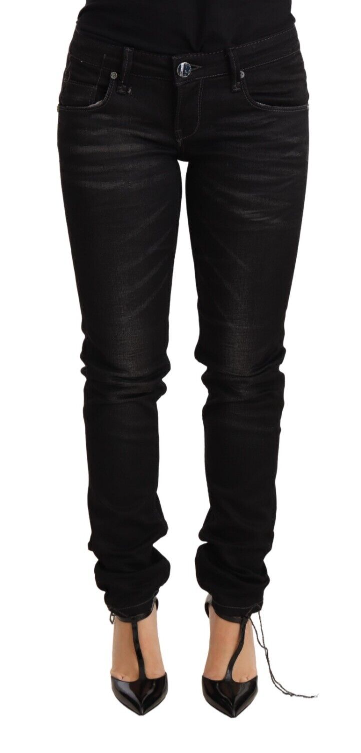 Acht Black Washed Cotton Slim Fit Denim Low Waist Trouser Women's Jeans