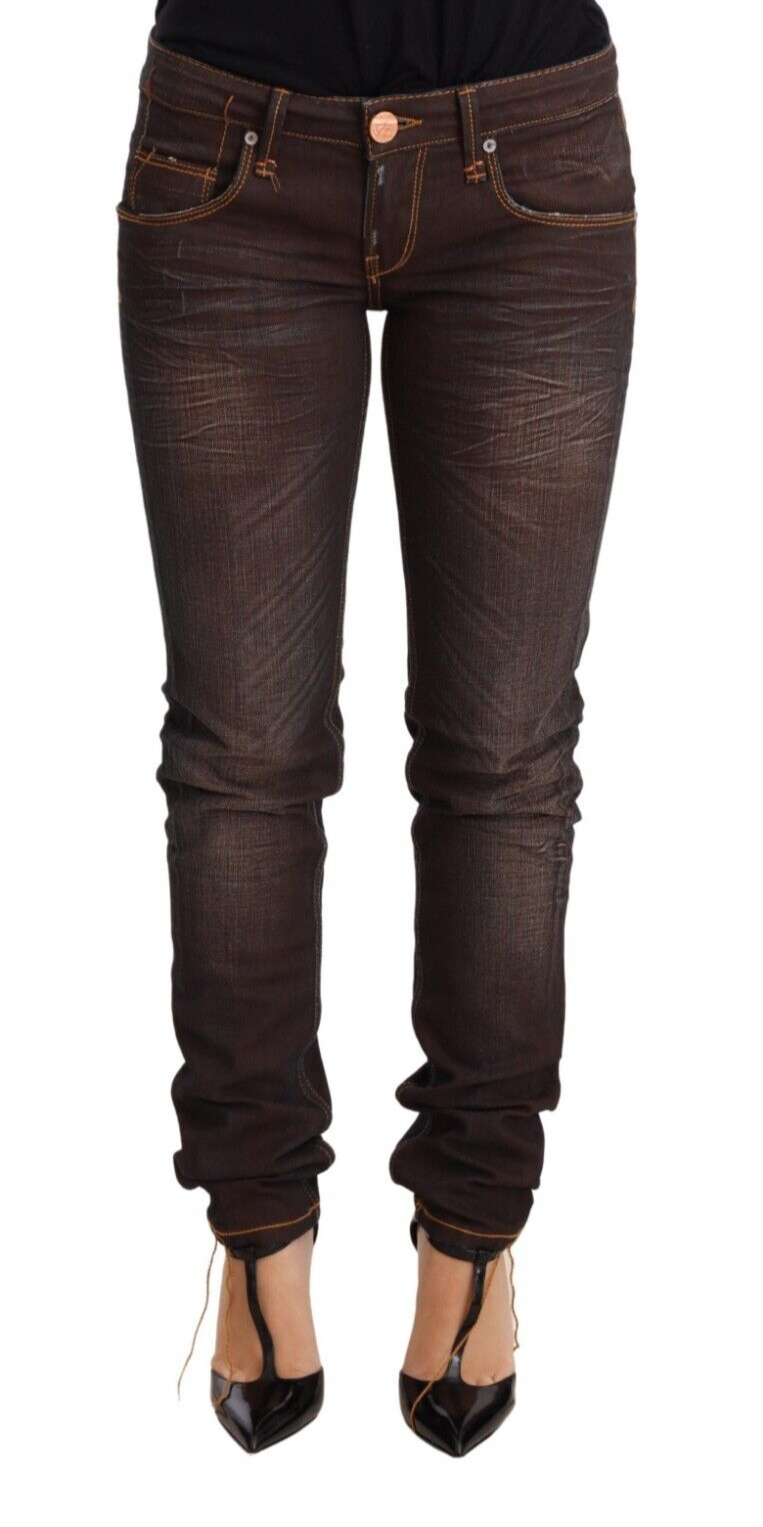 Acht Brown Washed Cotton Slim Fit Denim Low Waist Trouser Women's Jeans