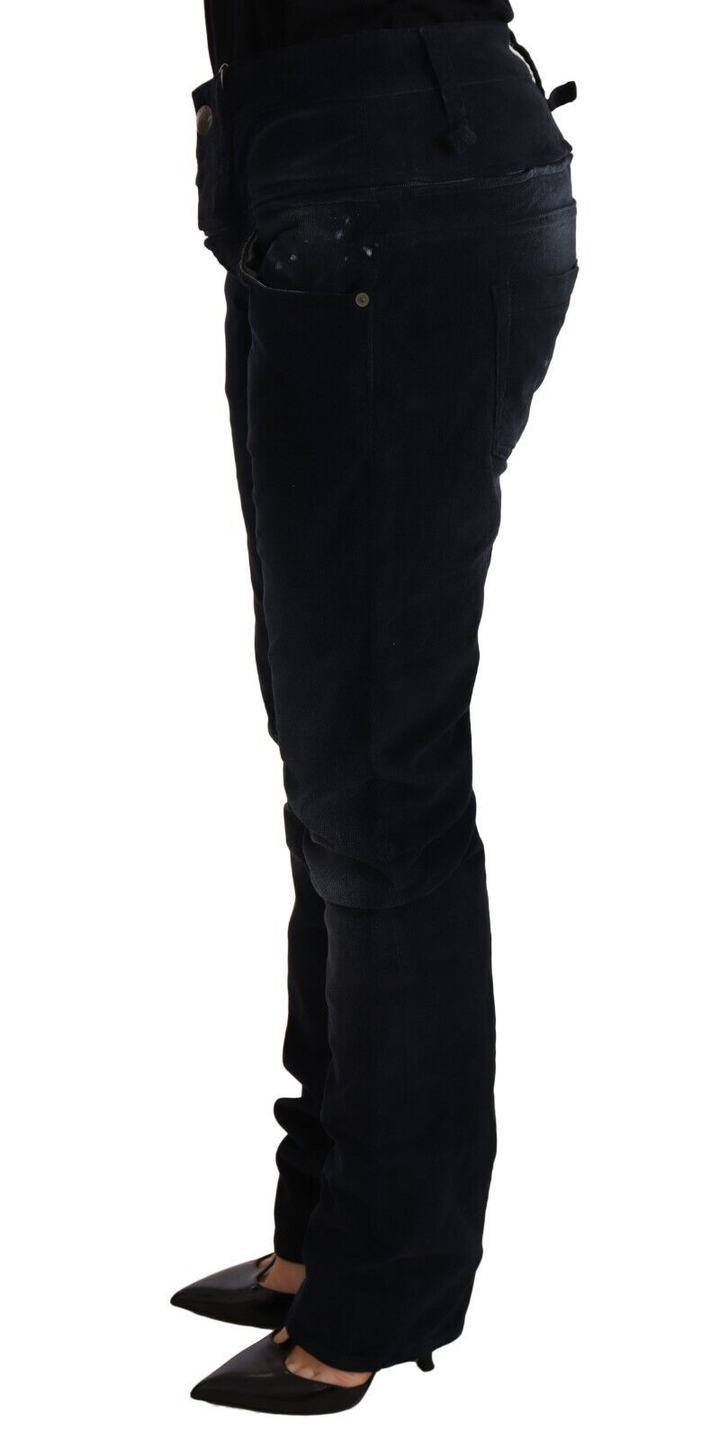 Acht Blue Washed Cotton Denim Low Waist Loose Fit Trousers Women's Jeans