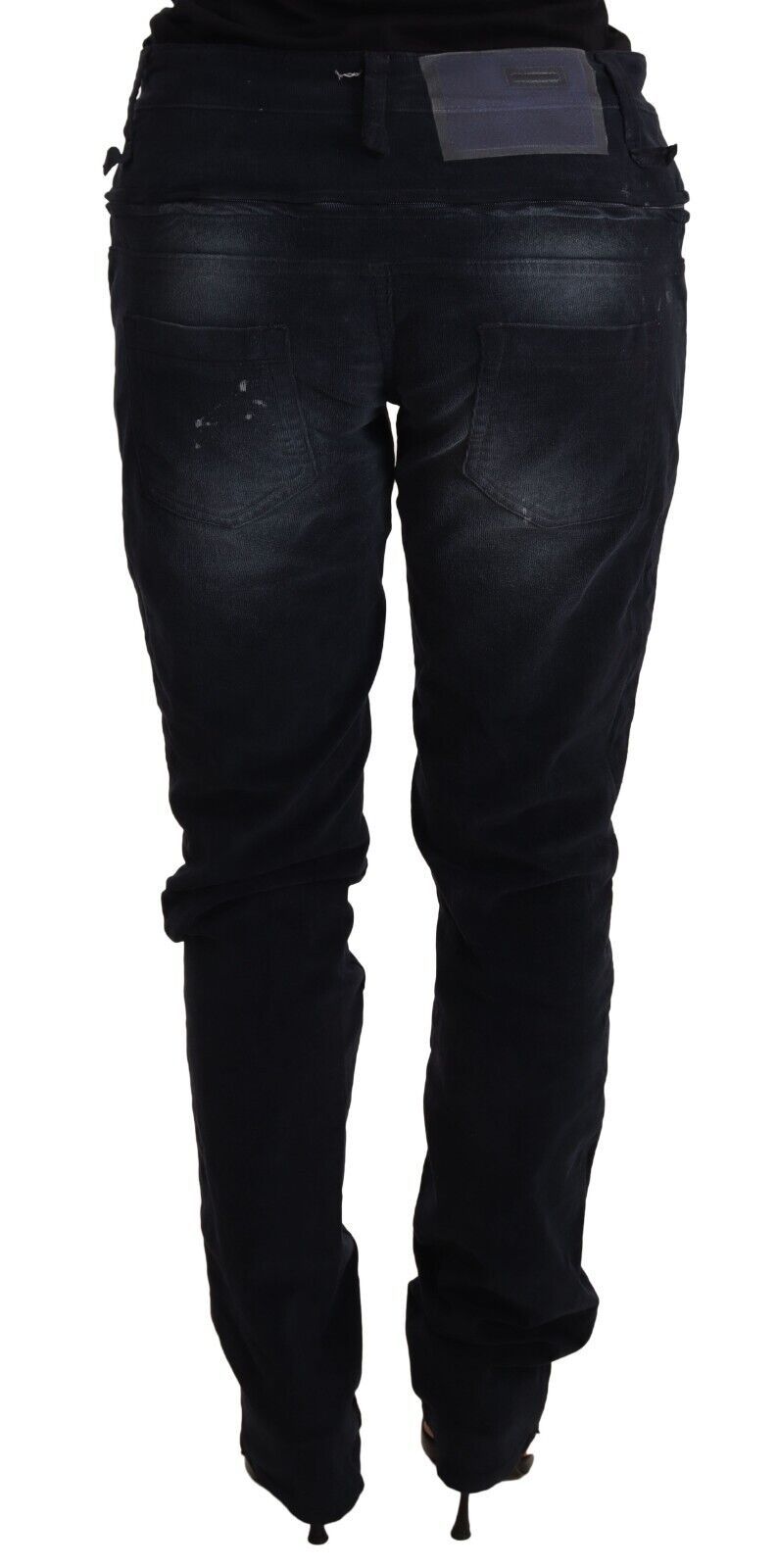 Acht Blue Washed Cotton Denim Low Waist Loose Fit Trousers Women's Jeans
