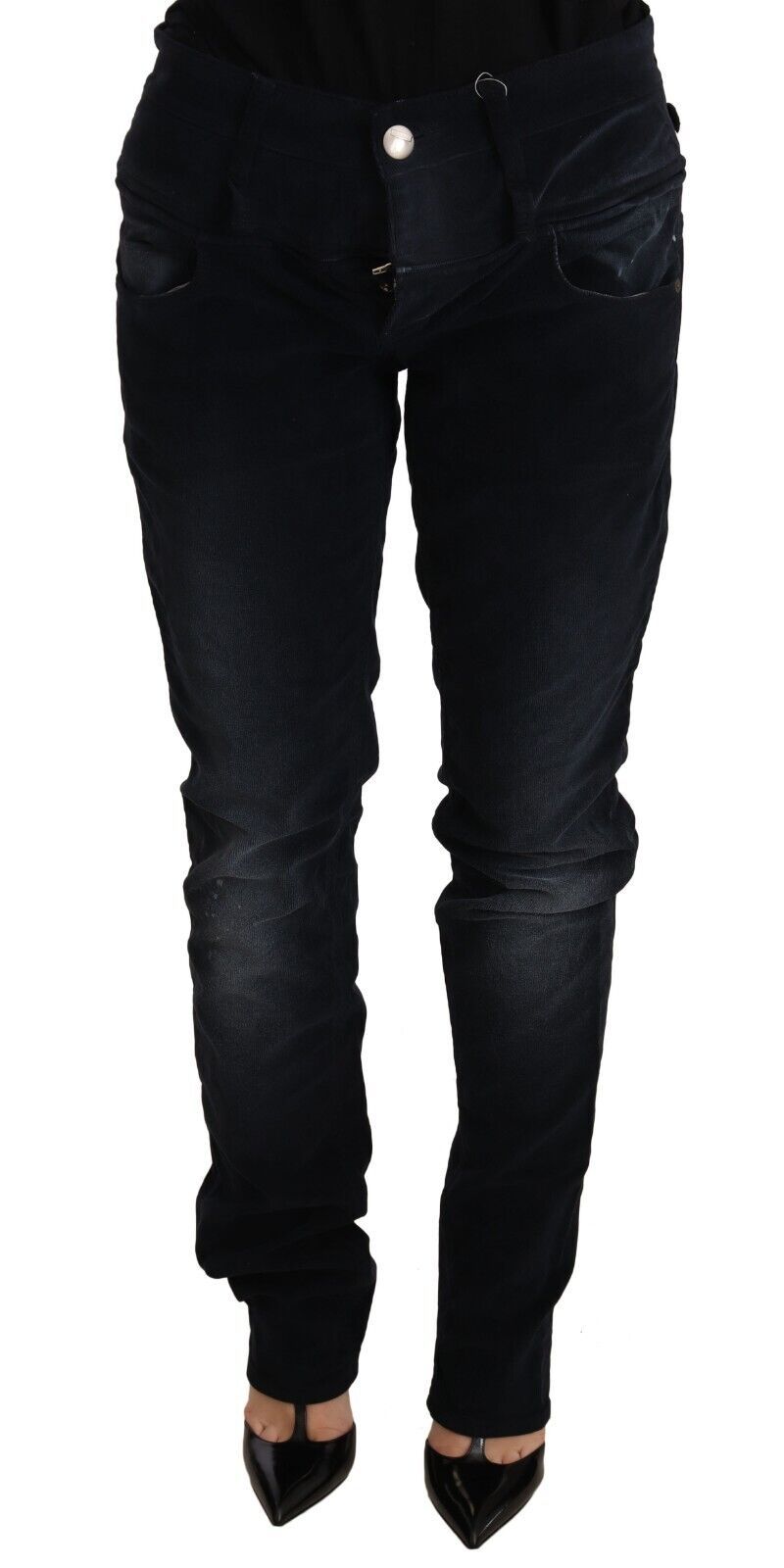Acht Blue Washed Cotton Denim Low Waist Loose Fit Trousers Women's Jeans