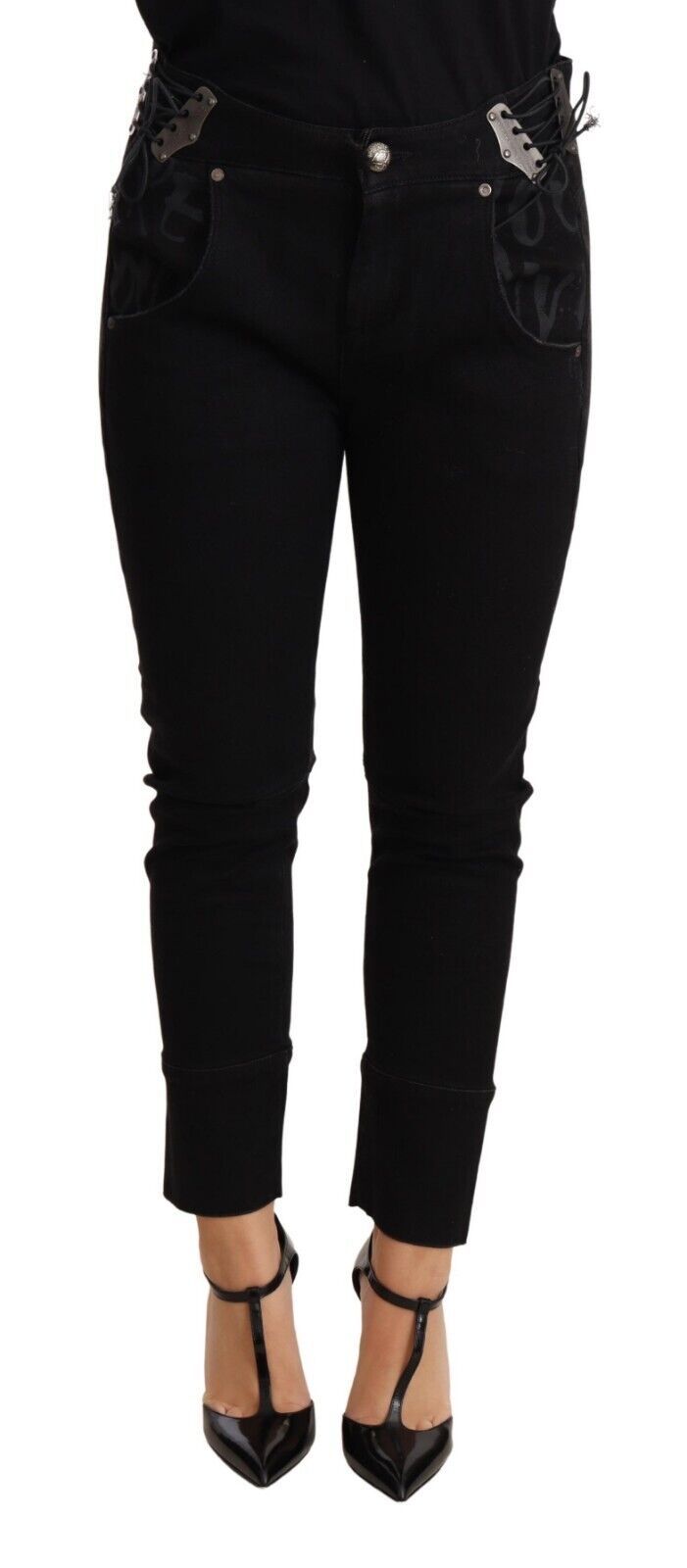 Ermanno Scervino Black Low Waist Skinny Slim Trouser Cotton Women's Jeans