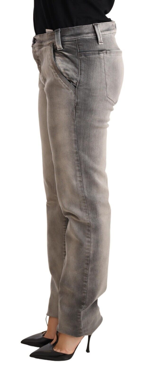 Ermanno Scervino Gray Washed Low Waist Skinny Trouser Cotton Women's Jeans