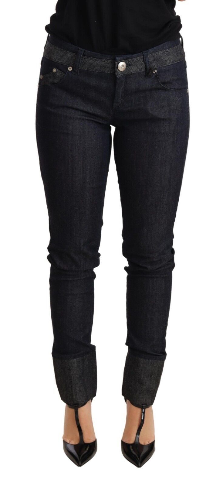 Ermanno Scervino Blue Skinny Folded Hem Denim Trouser Cotton Women's Jeans