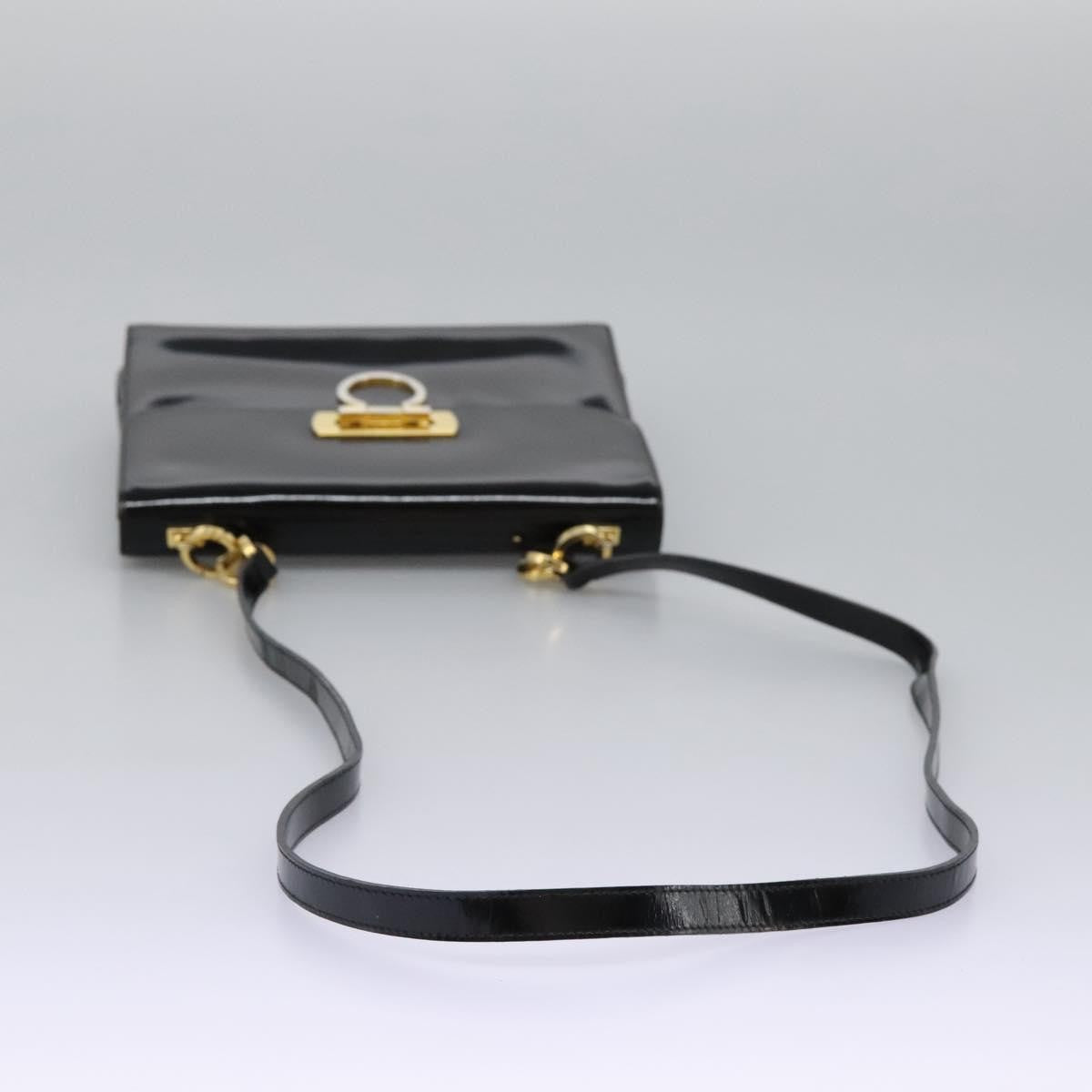 Salvatore Ferragamo Gancini Flap Patent Leather Black Patent_Leather Shoulder Bag Bag (Pre-Owned)