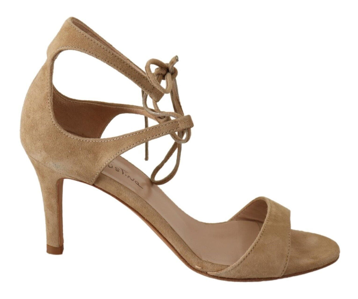 Maria Christina Beige Suede Leather Ankle Strap Pumps Women's Shoes