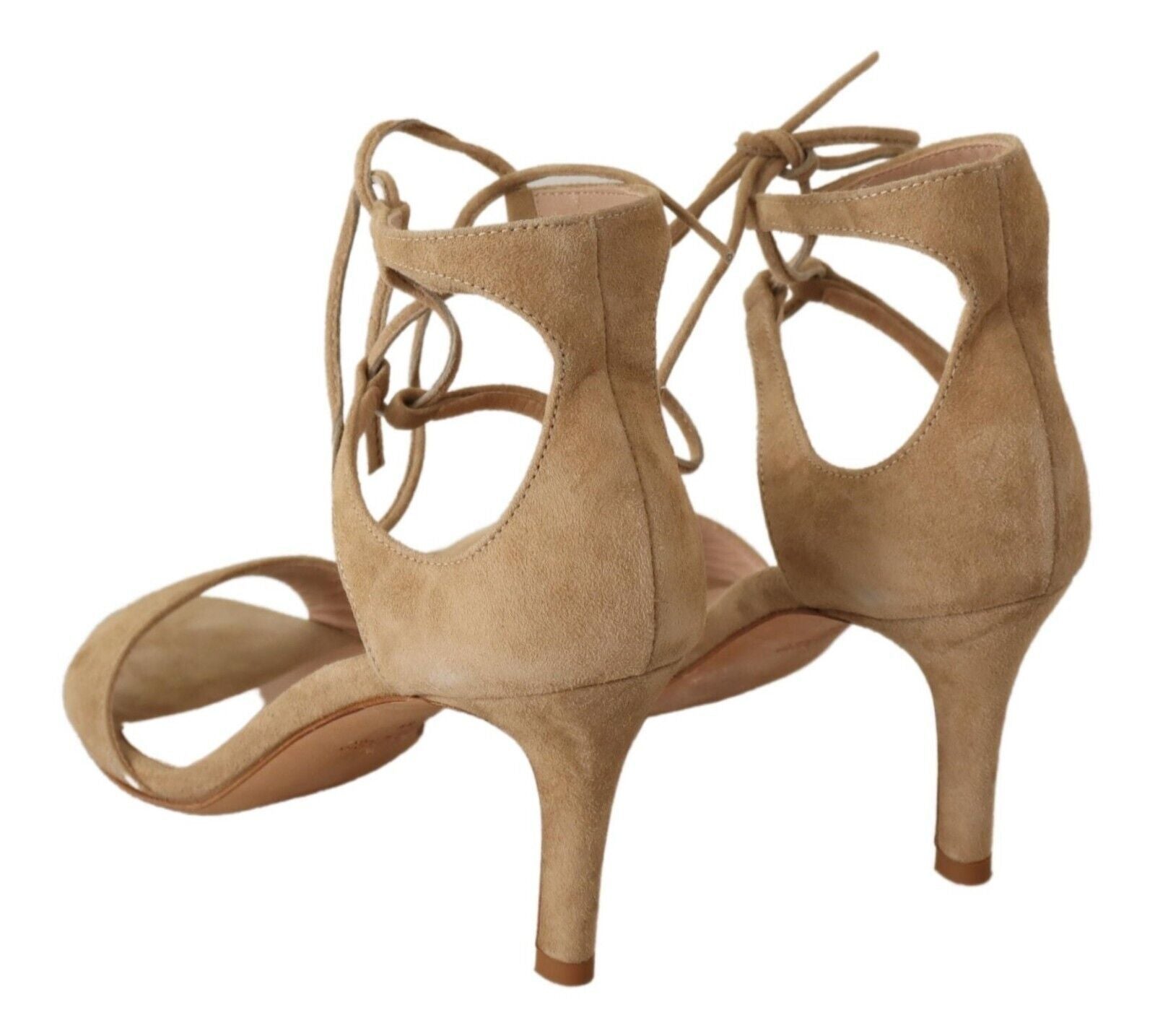 Maria Christina Elegant Beige Suede Ankle Strap Women's Heels