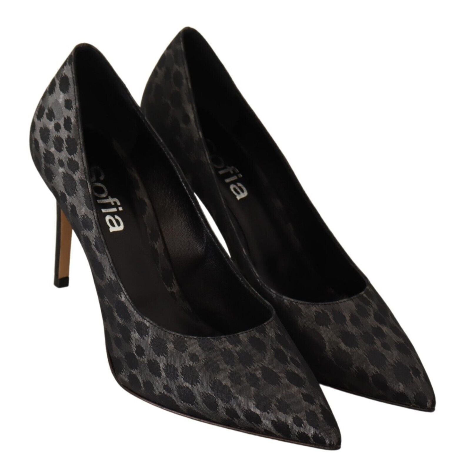 Sofia Black Leopard Leather Stiletto High Heels Pumps Women's Shoes