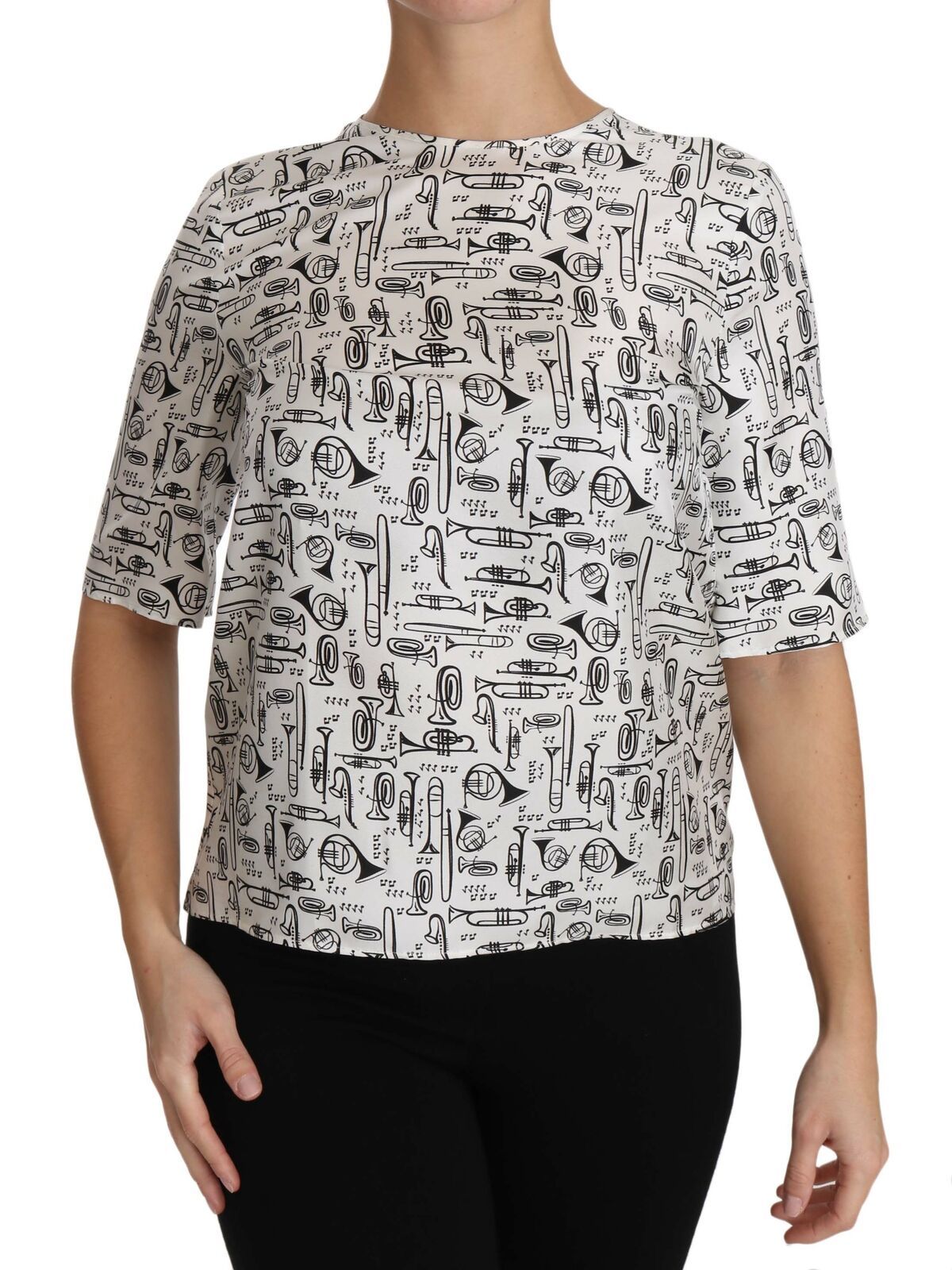 Dolce & Gabbana White Musical Instruments Print Women's Blouse