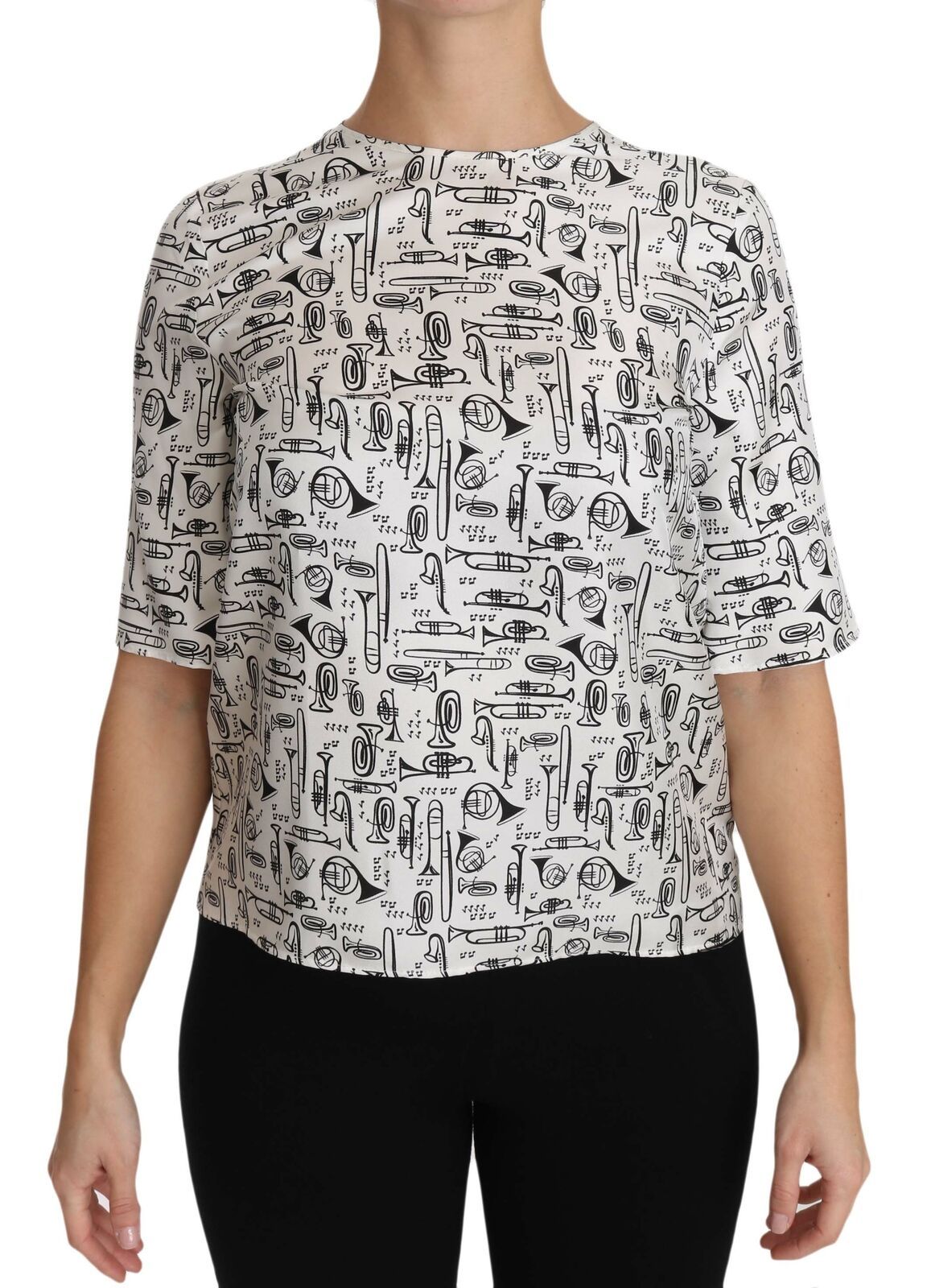 Dolce & Gabbana White Musical Instruments Print Women's Blouse