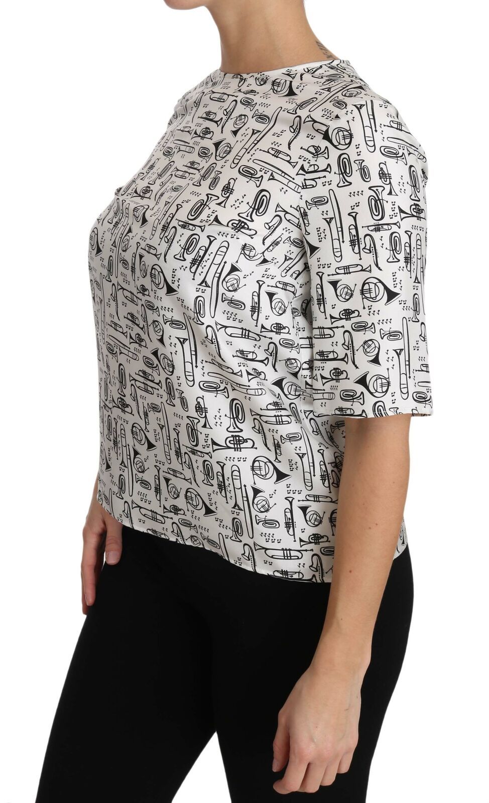 Dolce & Gabbana White Musical Instruments Print Women's Blouse