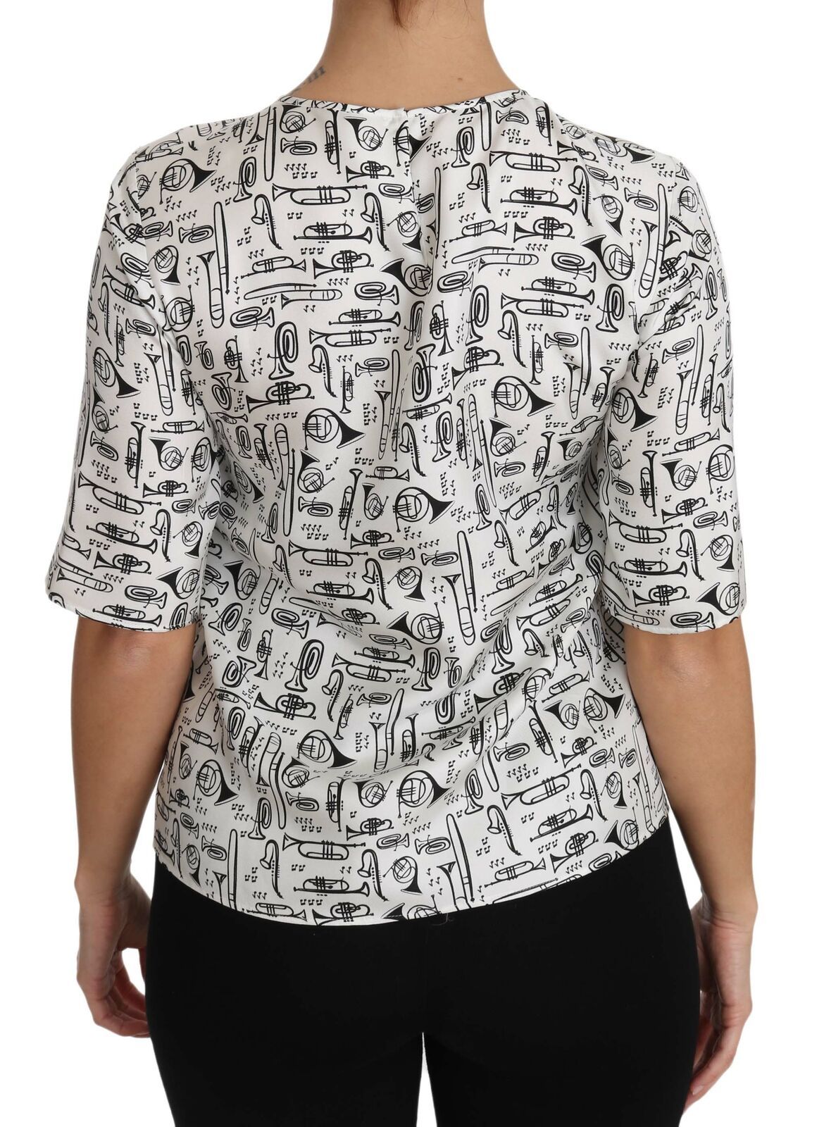 Dolce & Gabbana White Musical Instruments Print Women's Blouse
