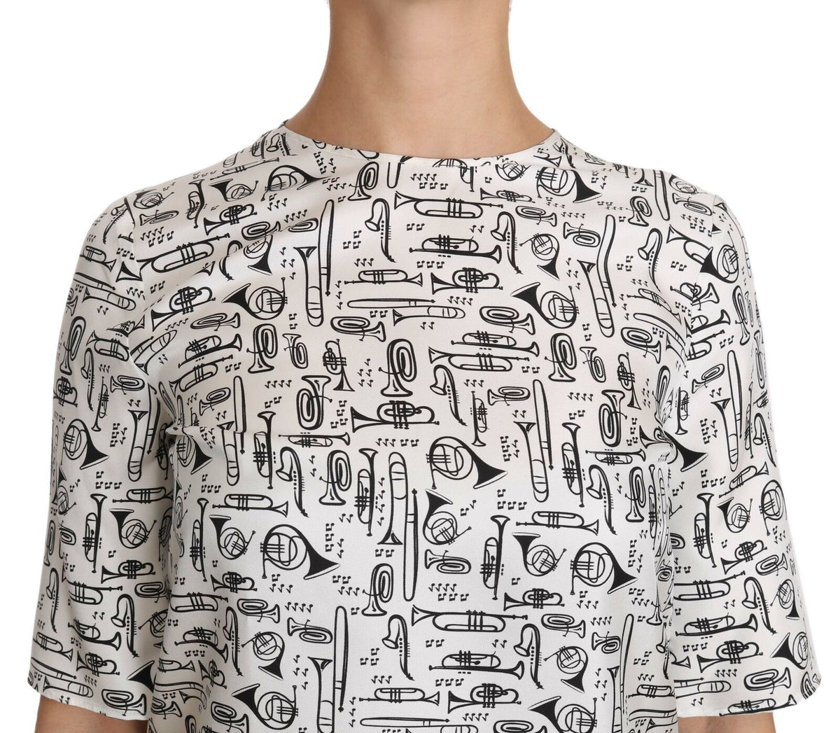 Dolce & Gabbana White Musical Instruments Print Women's Blouse