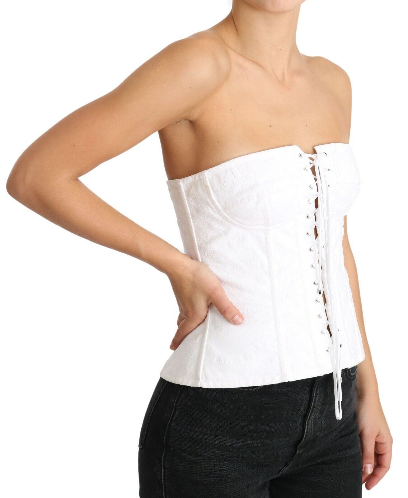 Dolce & Gabbana Elegant White Strapless Corset Women's Top
