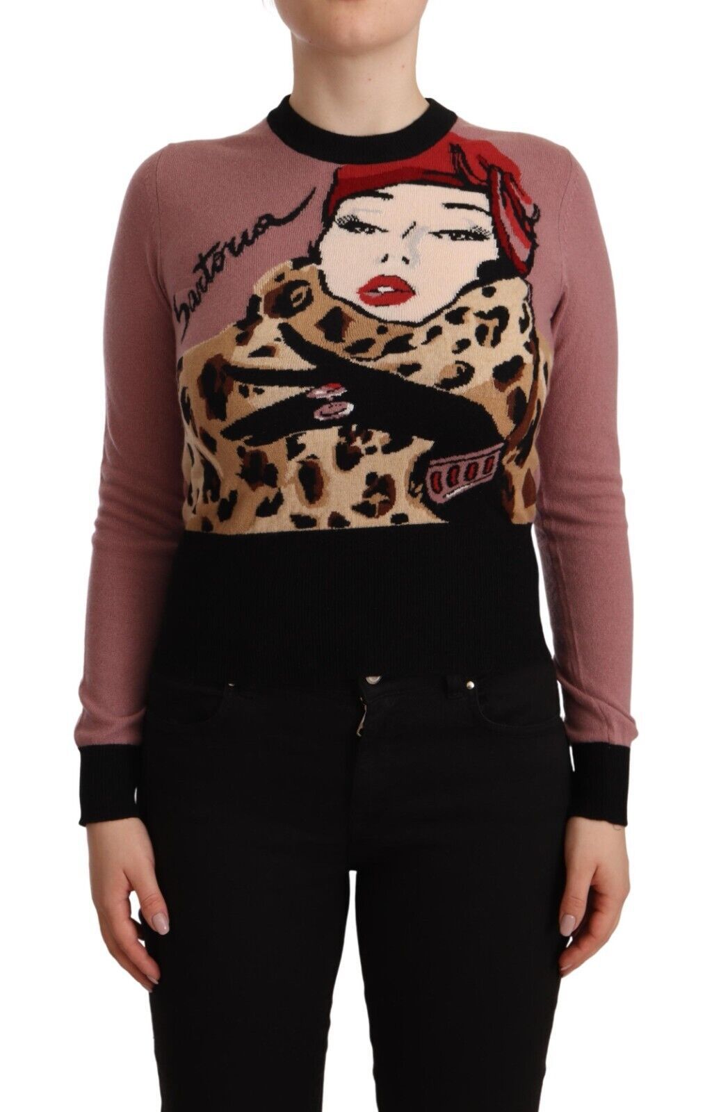 Dolce & Gabbana Pink Cashmere Crewneck Sartoria Pullover Women's Sweater