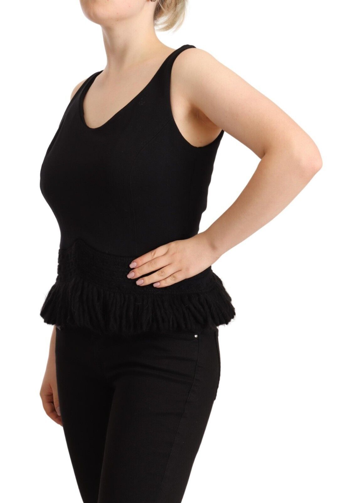 Ermanno Scervino Black Cotton Sleevelesss Tank Casual Women's Top