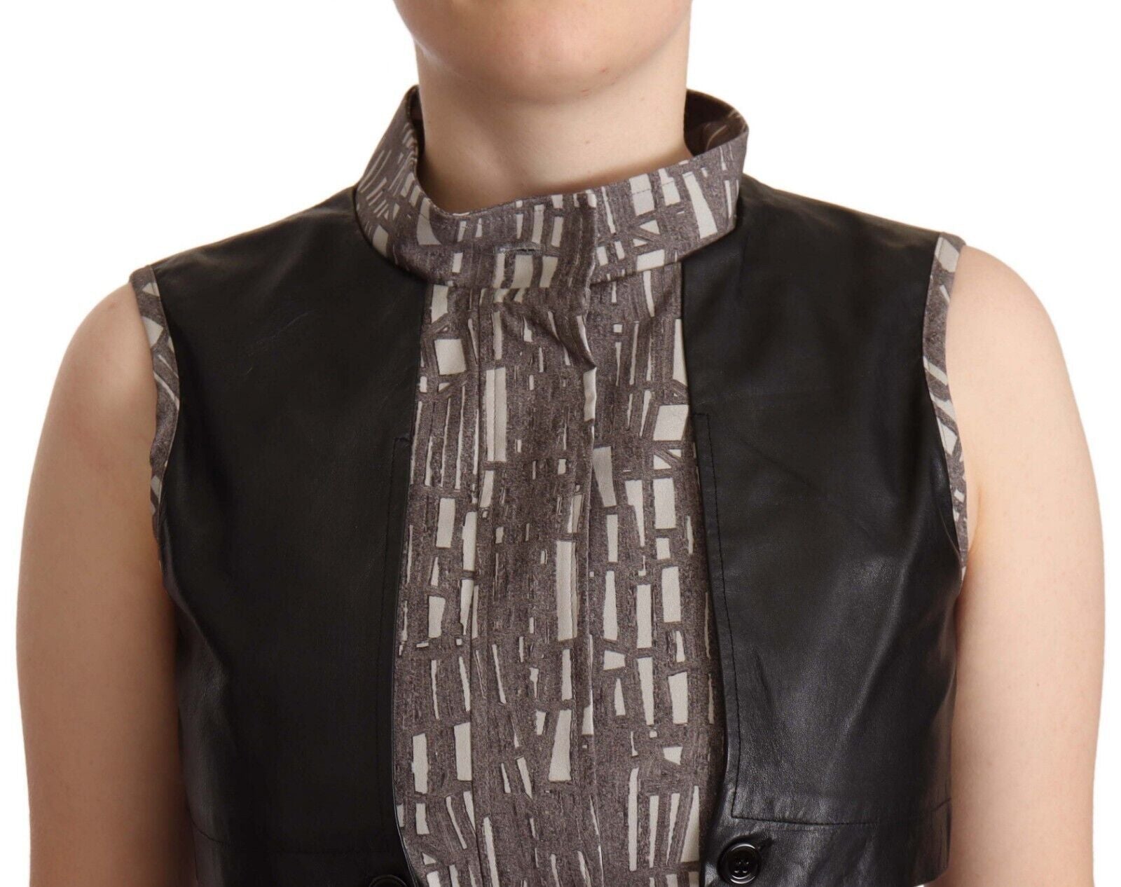 Comeforbreakfast Brown Black Vest Leather Sleeveless Top Women's Blouse