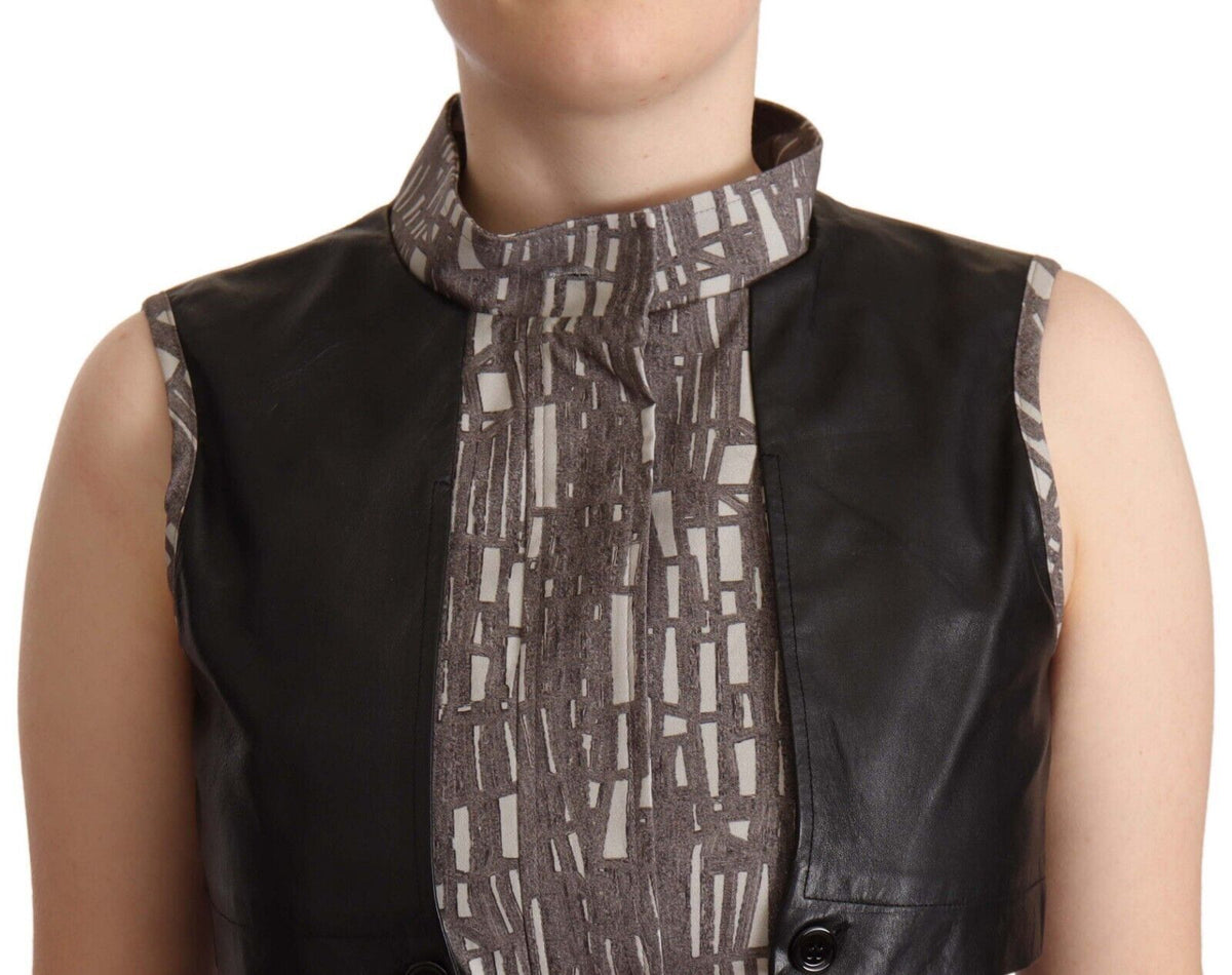 Comeforbreakfast Brown Black Vest Leather Sleeveless Top Women's Blouse