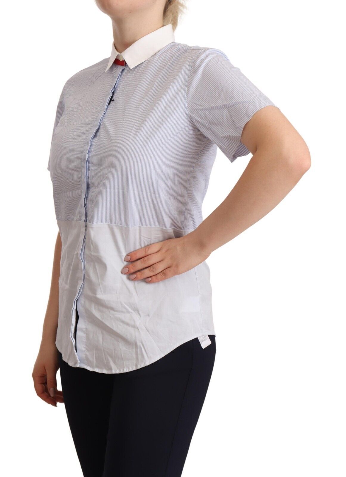 AGLINI Light Blue Cotton Short Sleeves Collared Polo Women's Top