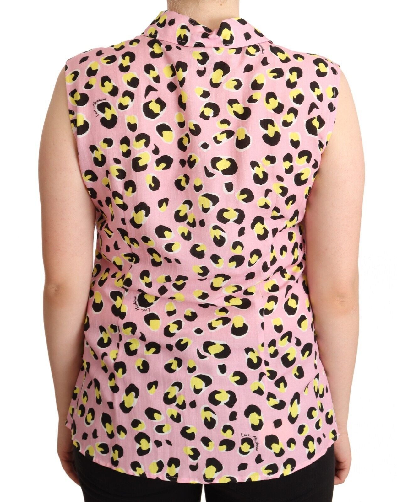 Love Moschino Pink Leopard Print Sleeveless Collared Polo Women's Top