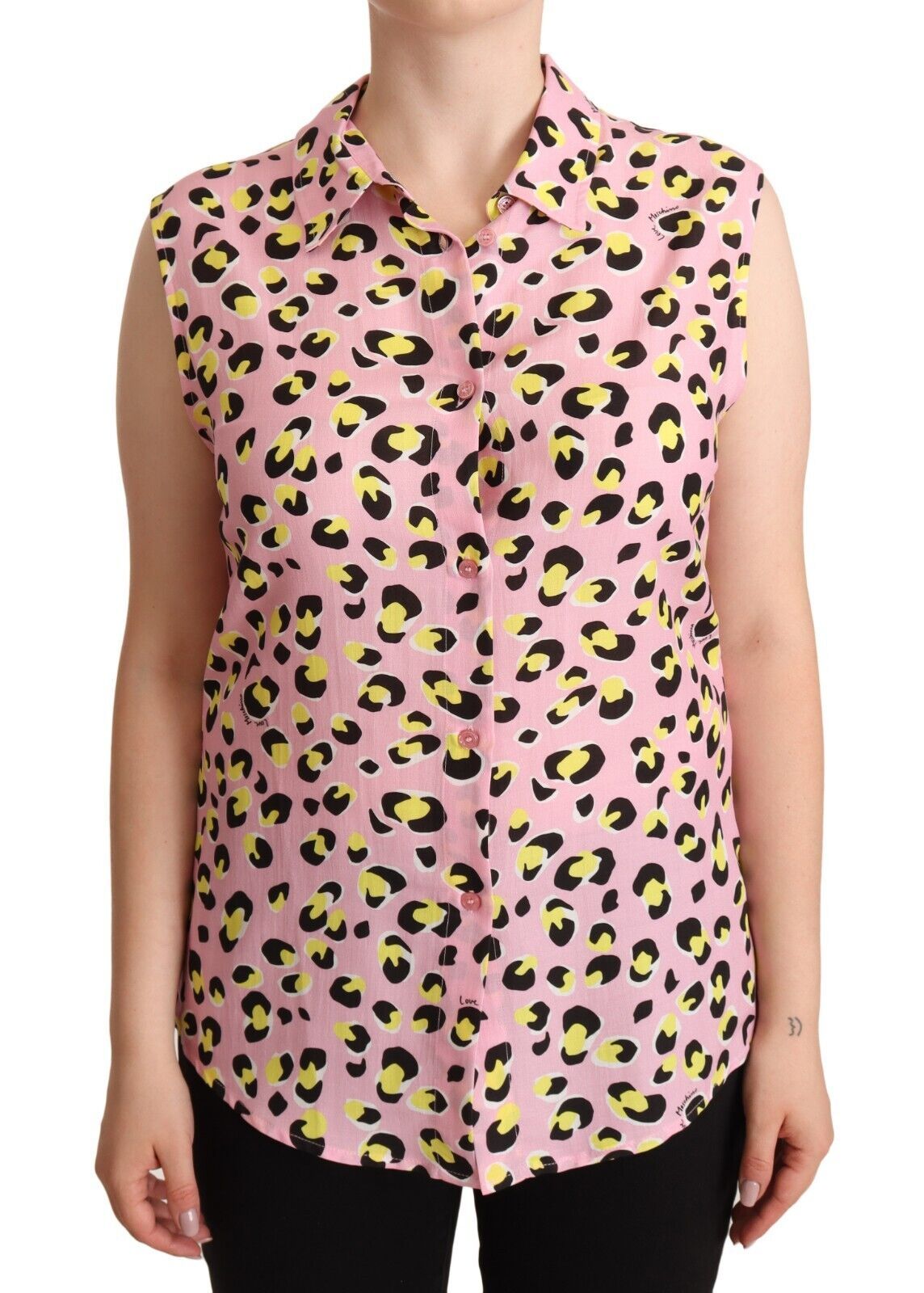 Love Moschino Pink Leopard Print Sleeveless Collared Polo Women's Top
