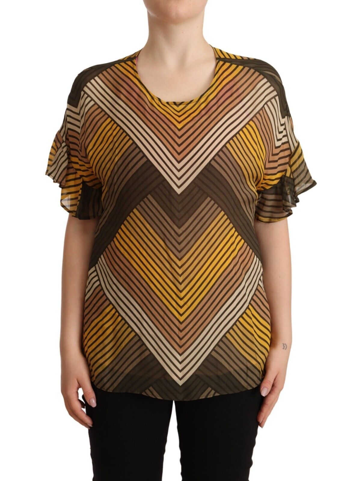 Twinset Multicolor Stripes Short Sleeves Round Neck Top Women's Blouse