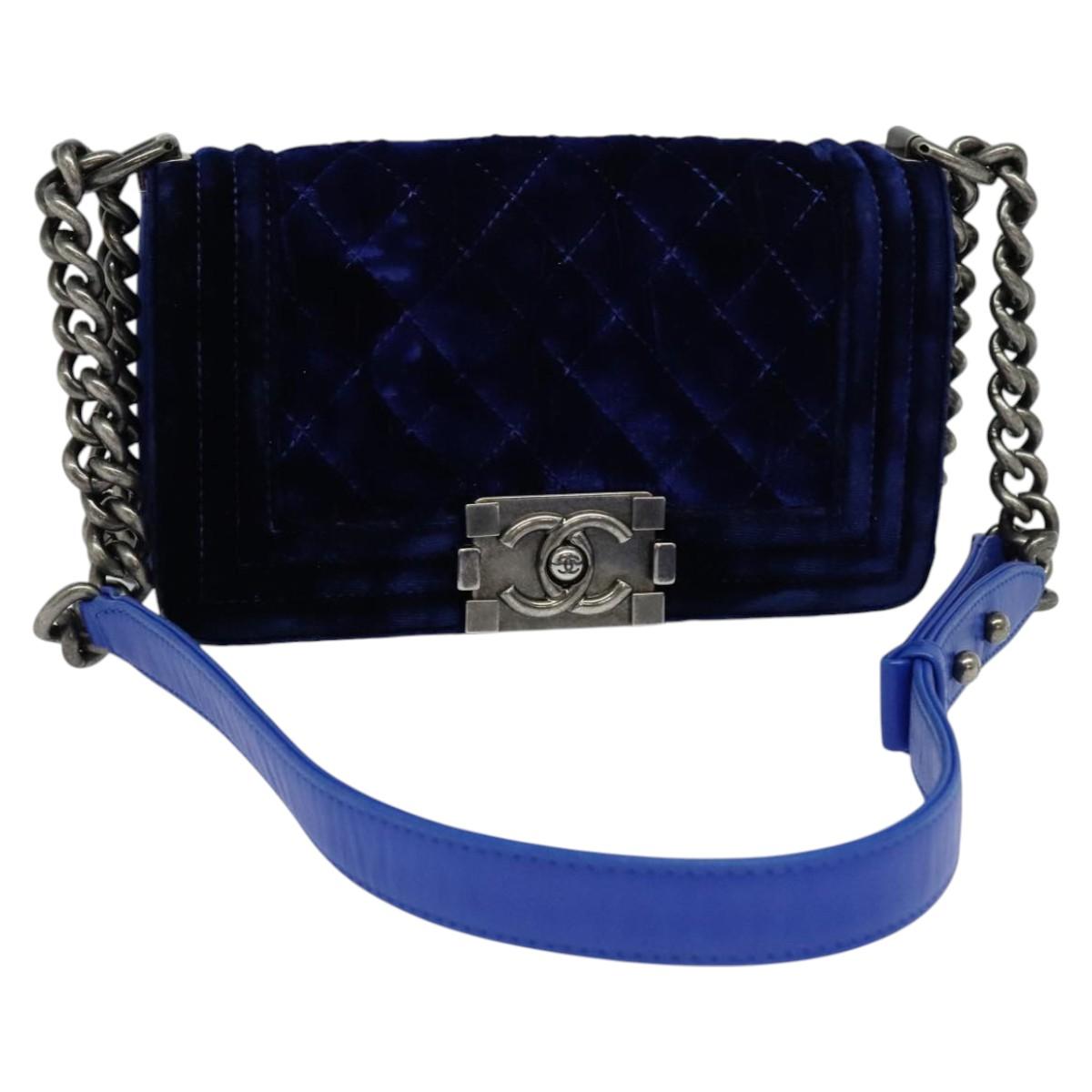 Chanel Boy Blue Velvet Shoulder Bag (Pre-Owned)