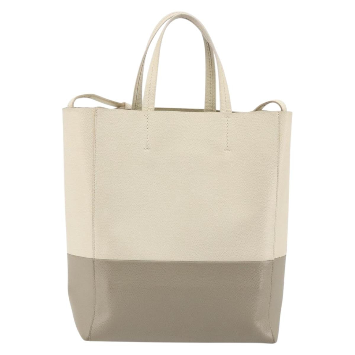 Celine Vertical Bi-Cabas Tote Leather Beige Leather Tote Bag Bag (Pre-Owned)