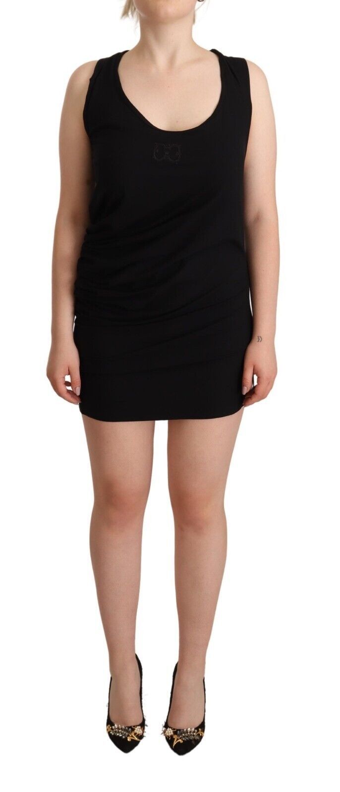 Roberto Cavalli Black Sleeveless Cotton Sheath Mini Women's Dress